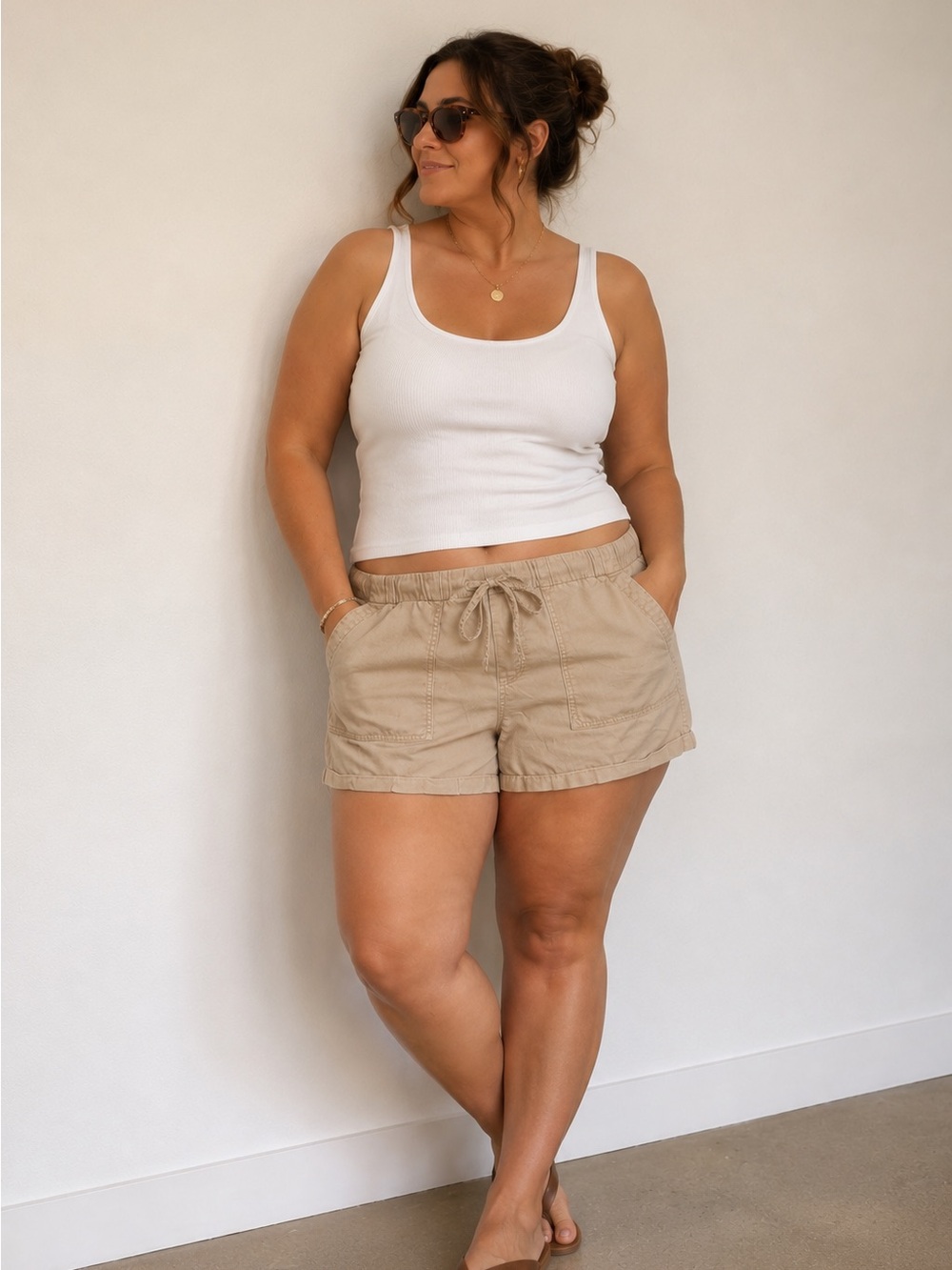 Coastal Chic Minimalist Drawstring Tan Shorts Lightweight Super Soft